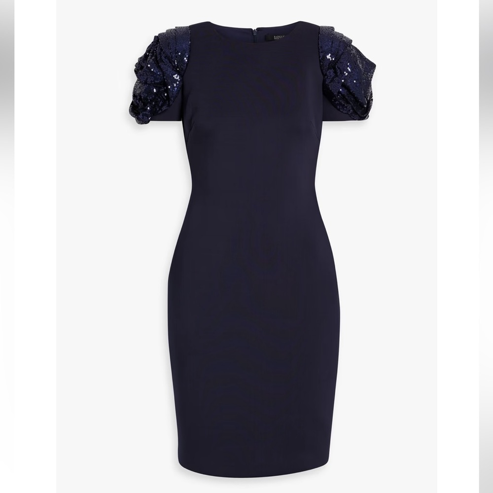 NWT BADGLEY MISCHKA Sequin embellished tulle-paneled scuba mini dress.